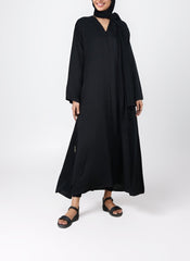 Hijab Ul Hareem Black Front Open Nida Fabric Abaya - 0116-P