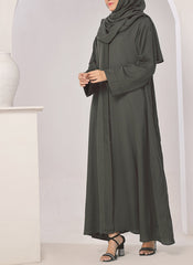 Hijab Ul Hareem Plates Front Open Grey Abaya - 0116-R-722