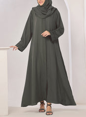 Hijab Ul Hareem Plates Front Open Grey Abaya - 0116-R-722