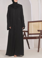 Hijab Ul Hareem Stone Work Front Open Black Abaya - 0116-RC-1020