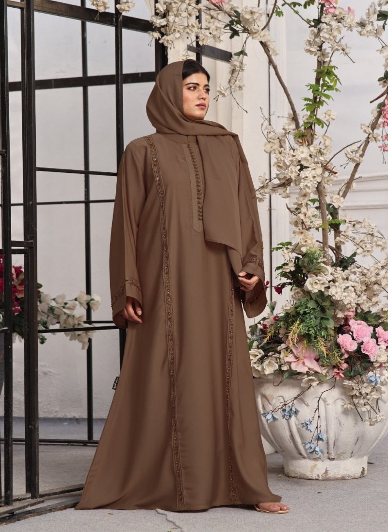 Hijab Ul Hareem Nida Fabric Front Close Brown Abaya 0118-J-780