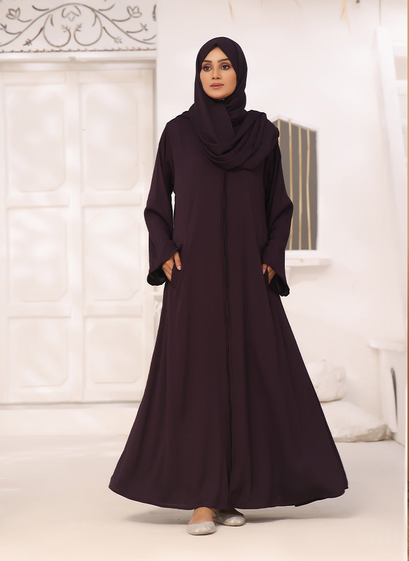 Dark Purple Zoom Nida Front Open Abaya