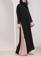 Hijab Ul Hareem Black & Pink Nida Coat Style Abaya - 0119-R-1002