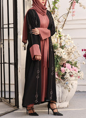 Hijab Ul Hareem Double Breast Stone Work Abaya Midnight Rose 0122-RC-739