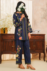 Hazel By Aizal Stitched Co Ords Slub Linen Winter Vol-02 Suit-AHZL-01-Blue
