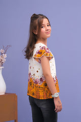 Sprinkles Stitched 1 Piece Summer Shirts Kids Collection'2025-White Rose Ruffle Armhole Printed Shirts