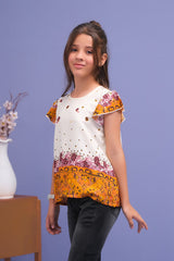 Sprinkles Stitched 1 Piece Summer Shirts Kids Collection'2025-White Rose Ruffle Armhole Printed Shirts