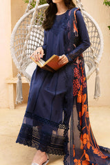 Luxe By Azure Unstitched 3 Piece Premium Cambric Suit-02-Ocean Elegance