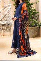 Luxe By Azure Unstitched 3 Piece Premium Cambric Suit-02-Ocean Elegance