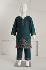 Aroob Stitched 3 Piece Kids Formals Suit-D-0231-Bottel Green