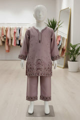 Aroob Stitched 3 Piece Kids Formals Suit-D-0231-Tea Pink