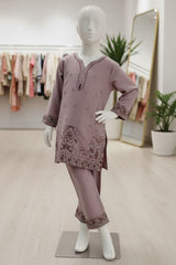 Aroob Stitched 3 Piece Kids Formals Suit-D-0231-Tea Pink
