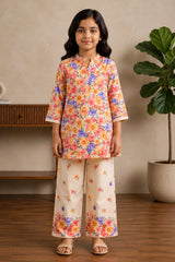 Aroob Stiched 2 Piece Cotton Co-Ord Set-D-0290-O/W