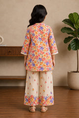 Aroob Stiched 2 Piece Cotton Co-Ord Set-D-0290-O/W