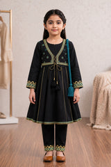 Aroob Stiched 3 Piece Emb Formals Frock Suit-D-0292-BLACK