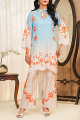 Hazel By Aizal Stitched Co Ords Slub Linen Winter Vol-02 Suit-AHZL-02-Sky