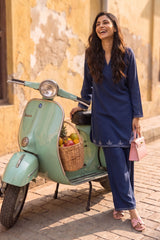 Zouj Stitched 2 Piece Solids Summer Co Ords Suit-Blue