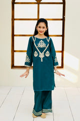 Khanak Stitched Kids-Sea Green Embroidered 2Pcs Suit KST 112