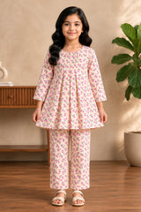 Aroob Stiched 2 Piece Cotton Co-Ord Set-D-0303-PINK