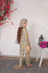 Suntex Stitched 3 Piece Lawn Kids Suit- Fawn - SHIRT - PRINTED