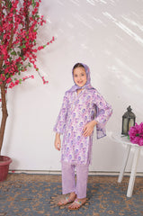 Suntex Stitched 3 Piece Lawn Kids Suit- Lavender - SHIRT - PRINTED
