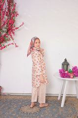 Suntex Stitched 3 Piece Lawn Kids Suit- Peach - SHIRT - PRINTED