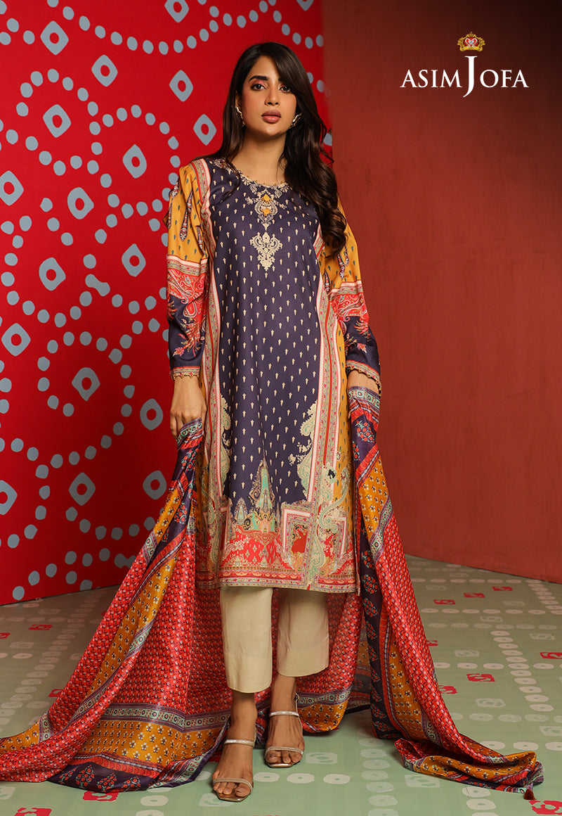 Asim Jofa Tara Sitara Ajtm-06 - 2 Pcs Printed Georgette Silk 2 Pcs