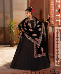 Makhmal By Mazil Stitched 3 Piece Formals Suit-Kala Gulab Pishwas