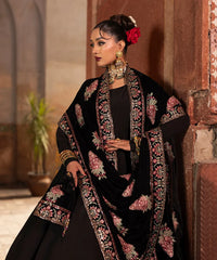 Makhmal By Mazil Stitched 3 Piece Formals Suit-Kala Gulab Pishwas