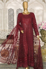 Cortesia by Hz Unstitched 3 Piece Luxury Chiffon Suit-04-Burning Blush
