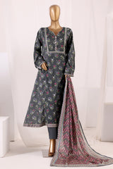 Bin Saeed Stitched 3 Piece Printed Lawn Frock Vol-03 Suit-LSM-3102-Grey