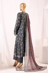 Bin Saeed Stitched 3 Piece Printed Lawn Frock Vol-03 Suit-LSM-3102-Grey