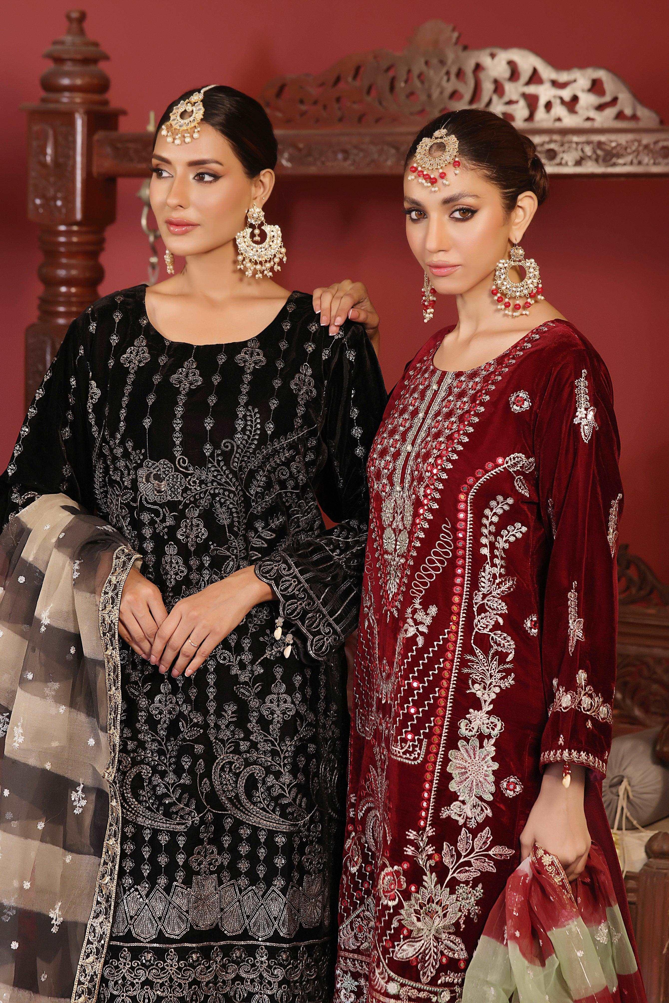 3 PIECE - EMBROIDERED VELVET SUIT 135K - Dressline Fabric