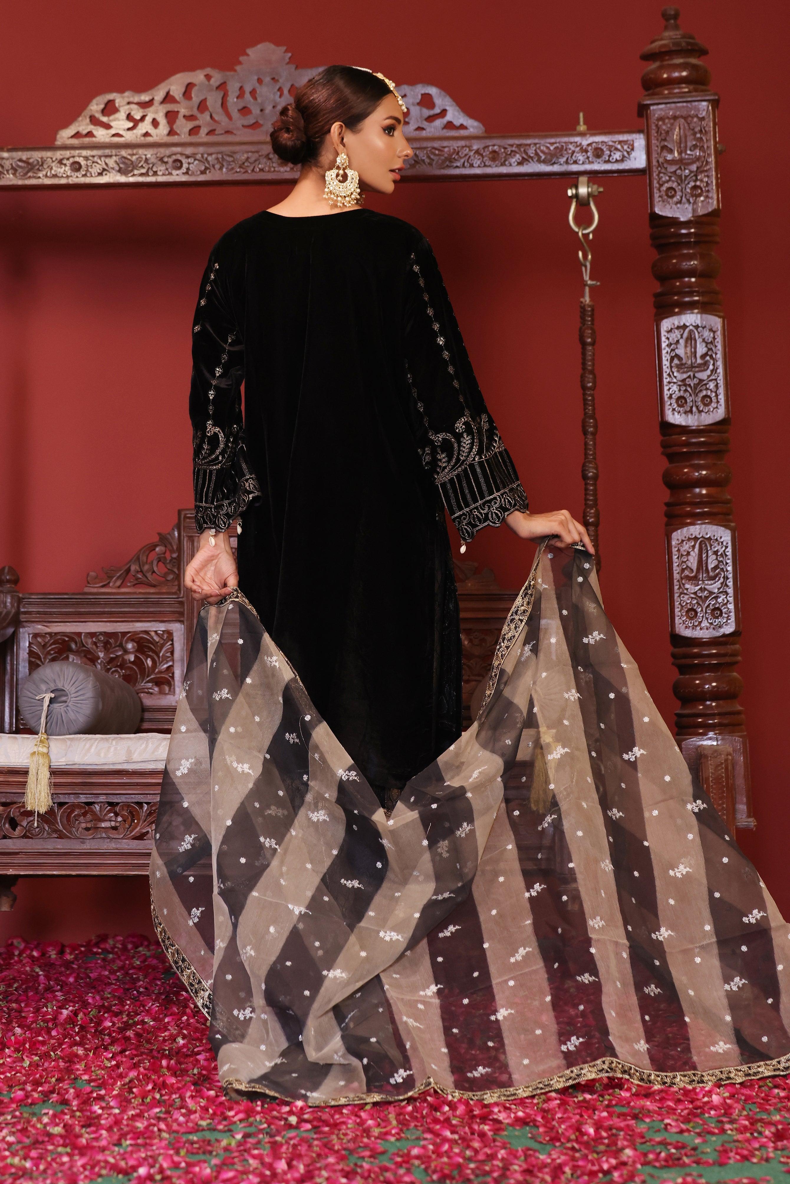 3 PIECE - EMBROIDERED VELVET SUIT 135K - Dressline Fabric