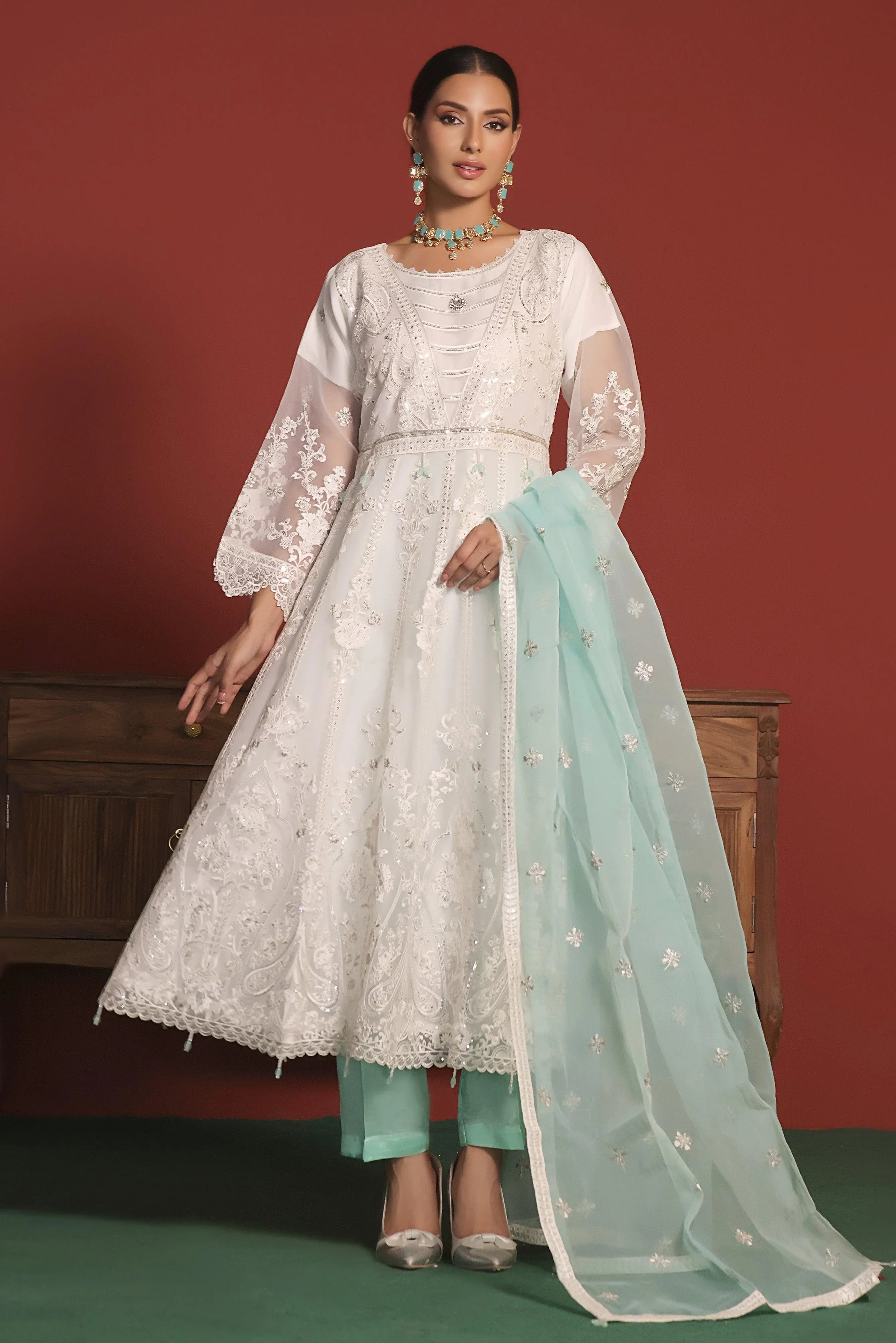 3 PIECE - EMBROIDERED ORGANZA MEXI 648J - Dressline Fabric