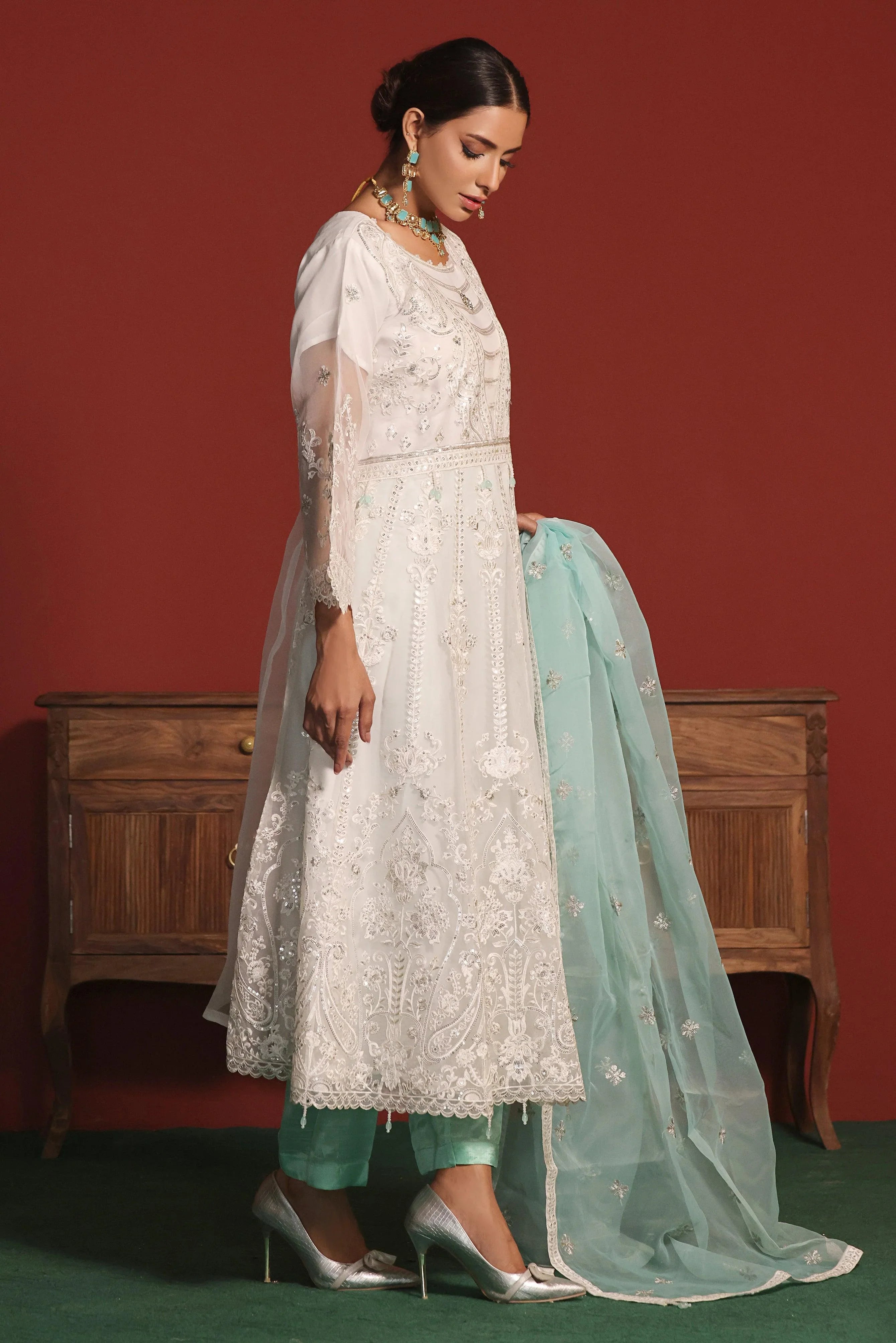 3 PIECE - EMBROIDERED ORGANZA MEXI 648J - Dressline Fabric