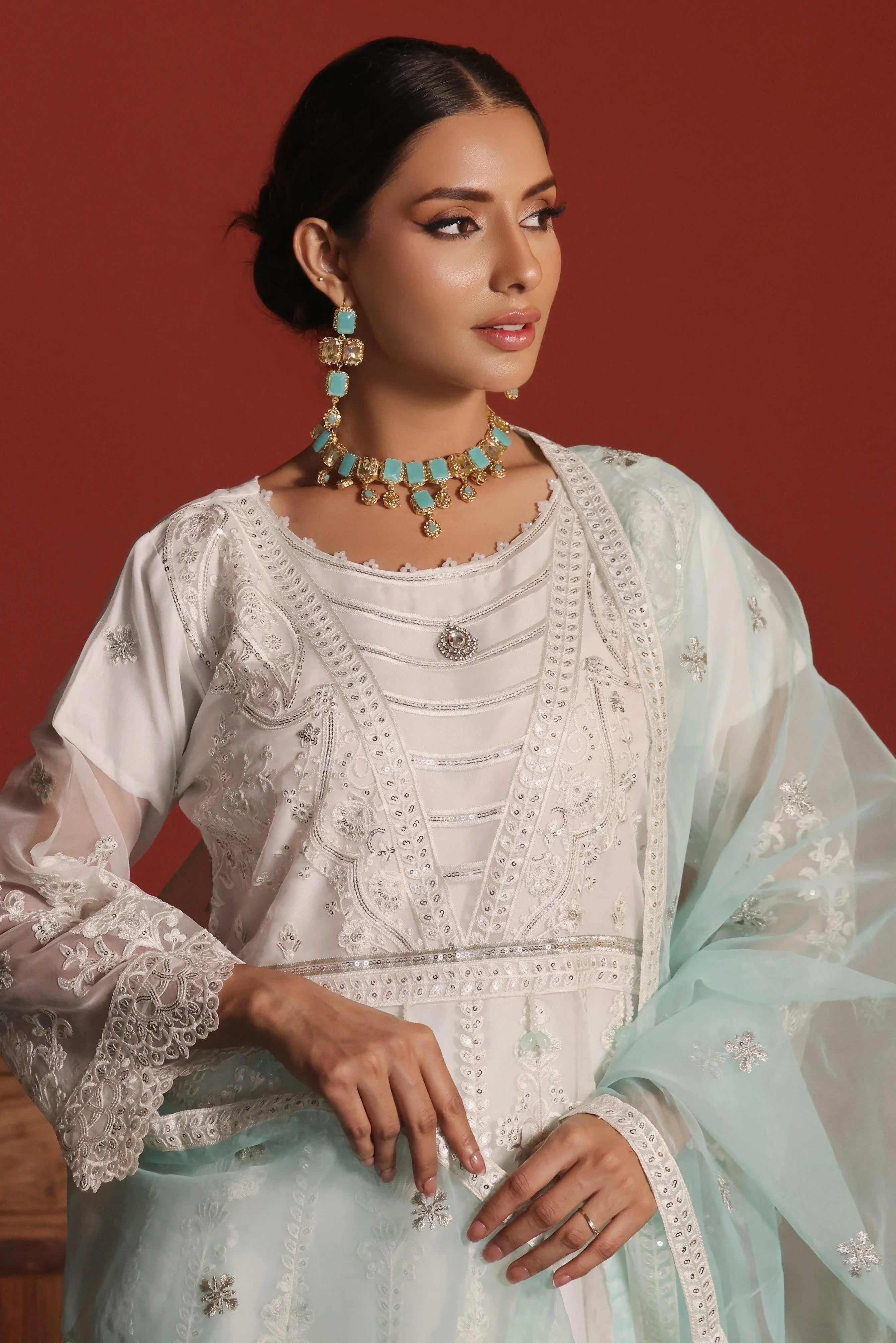 3 PIECE - EMBROIDERED ORGANZA MEXI 648J - Dressline Fabric