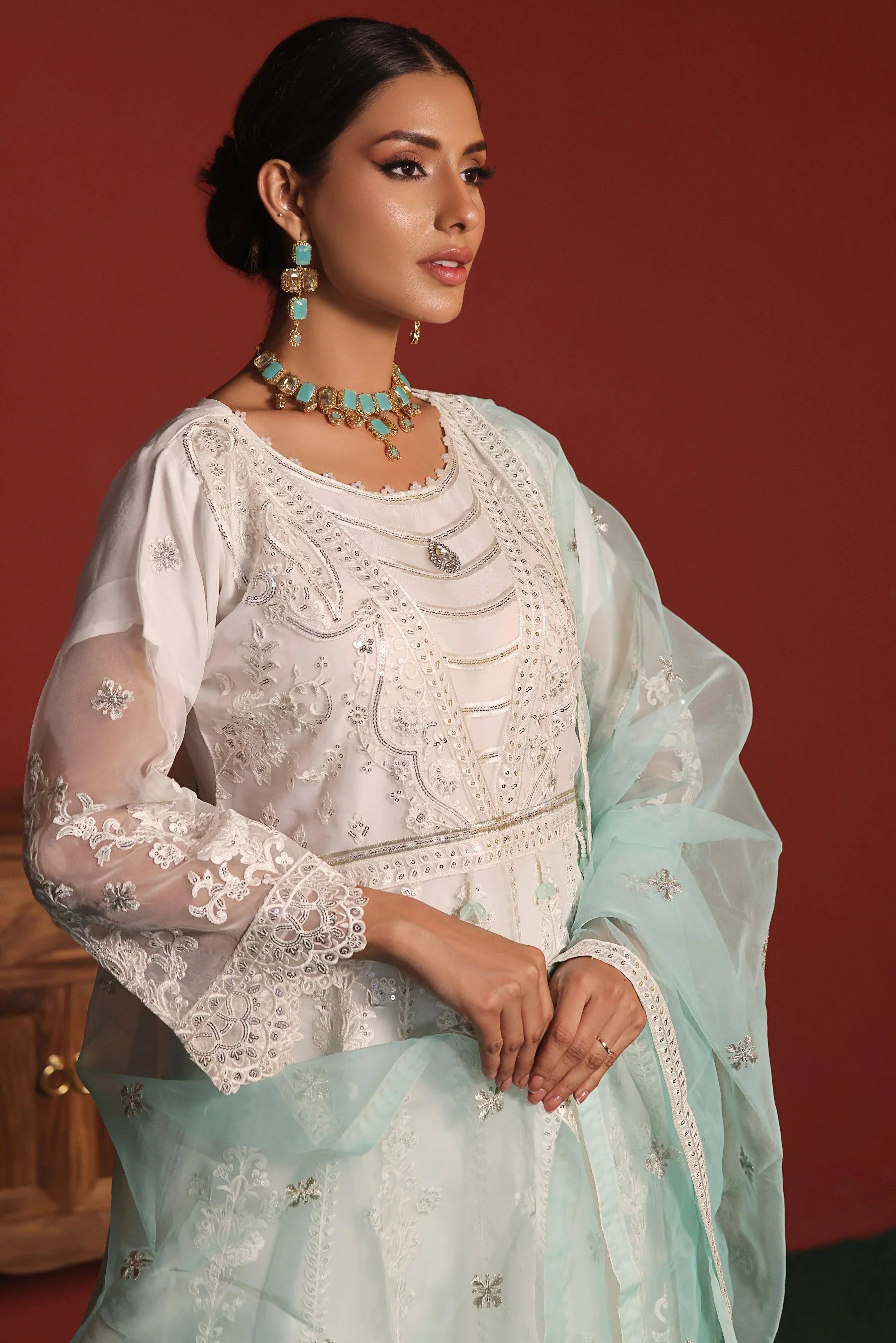 3 PIECE - EMBROIDERED ORGANZA MEXI 648J - Dressline Fabric