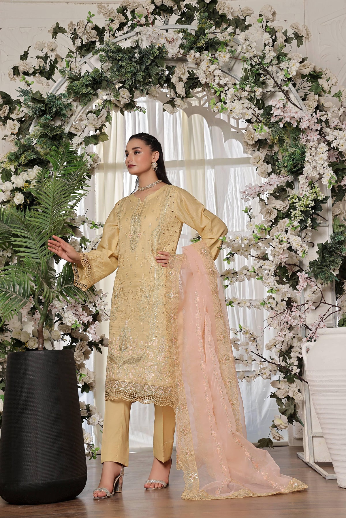 Dressline New Semi Stitched 3 Pcs Premium Dyed Lawn Fancy Full Chikankari With Sequence Emb Collection