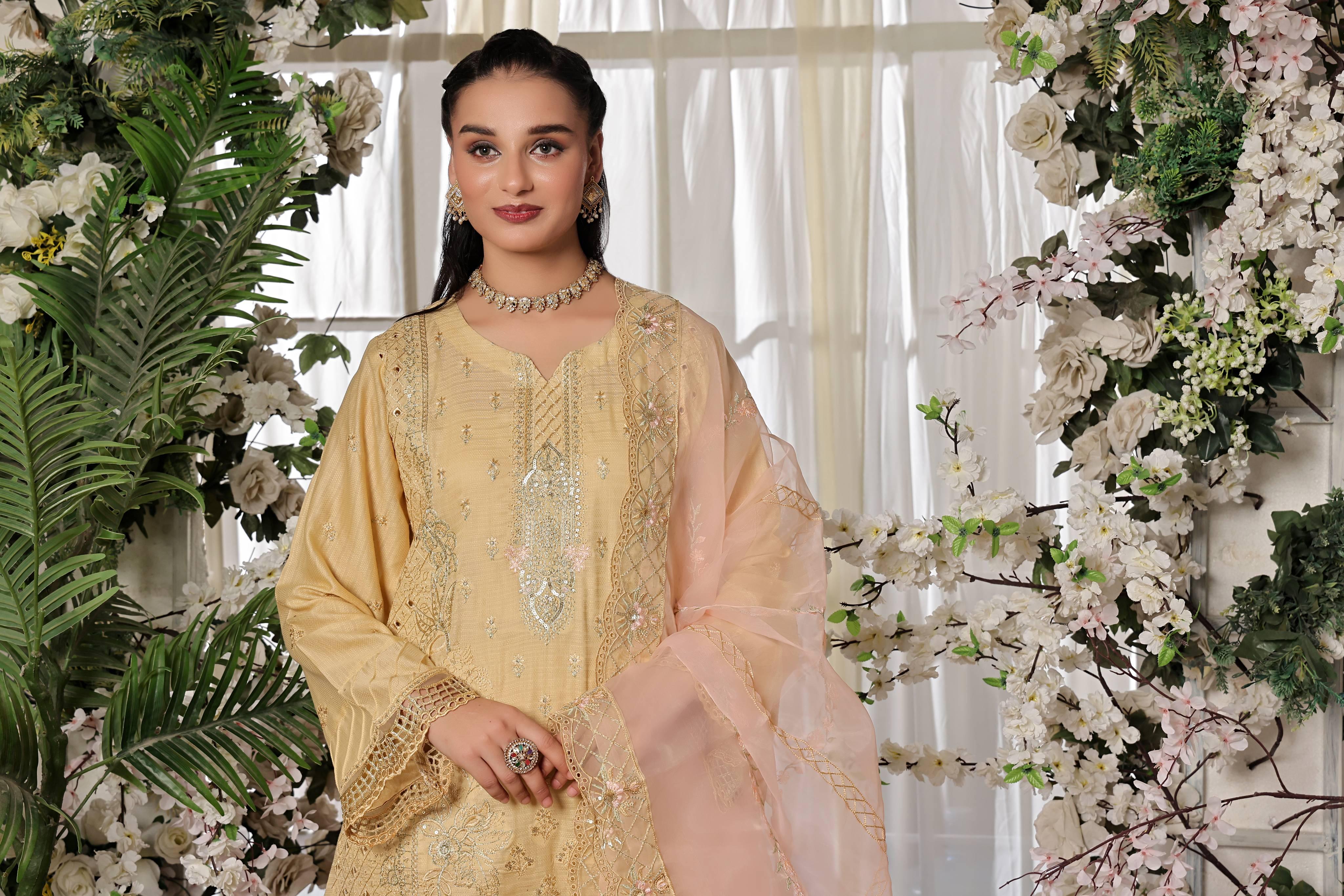 Dressline New Semi Stitched 3 Pcs Premium Dyed Lawn Fancy Full Chikankari With Sequence Emb Collection