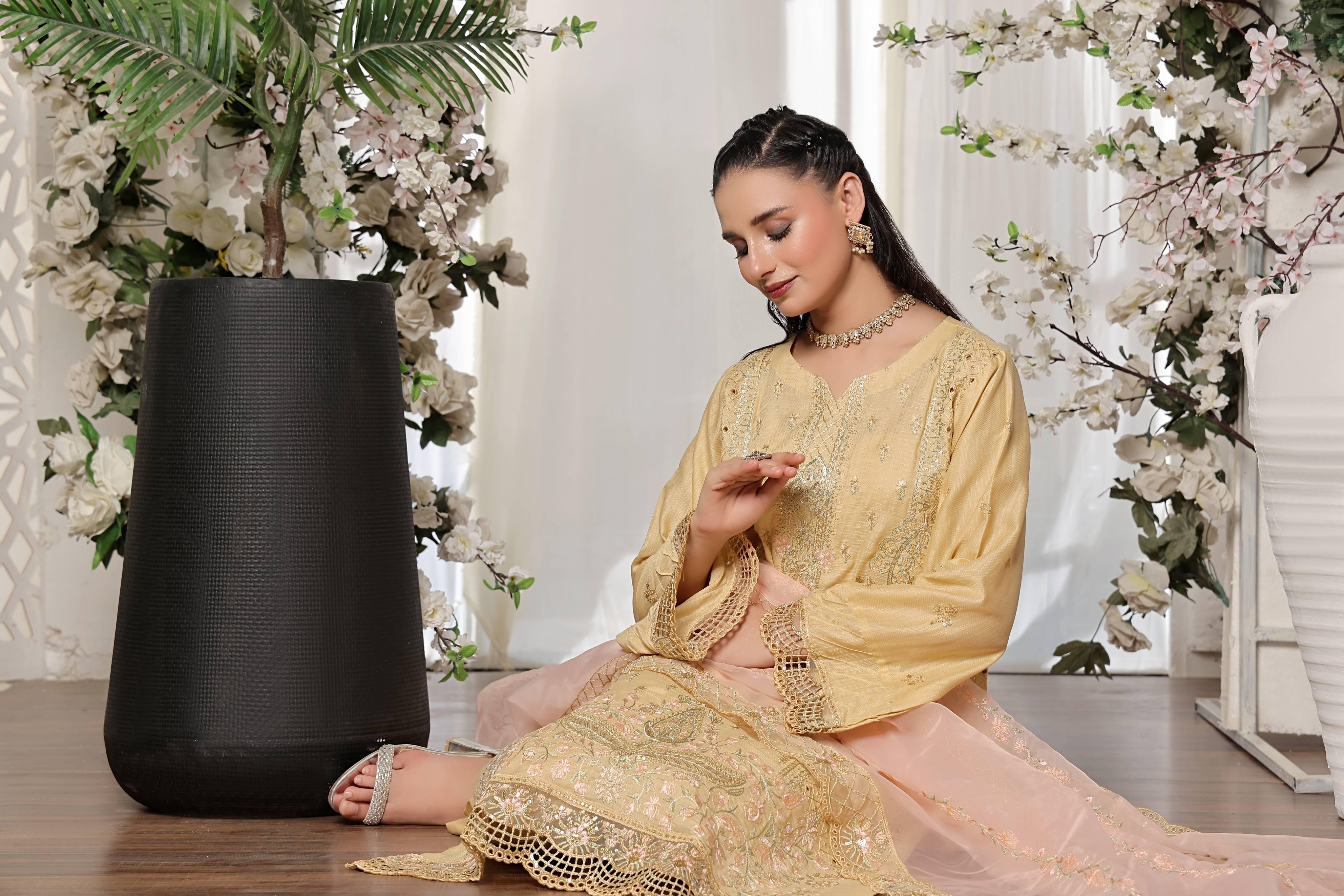 Dressline New Semi Stitched 3 Pcs Premium Dyed Lawn Fancy Full Chikankari With Sequence Emb Collection