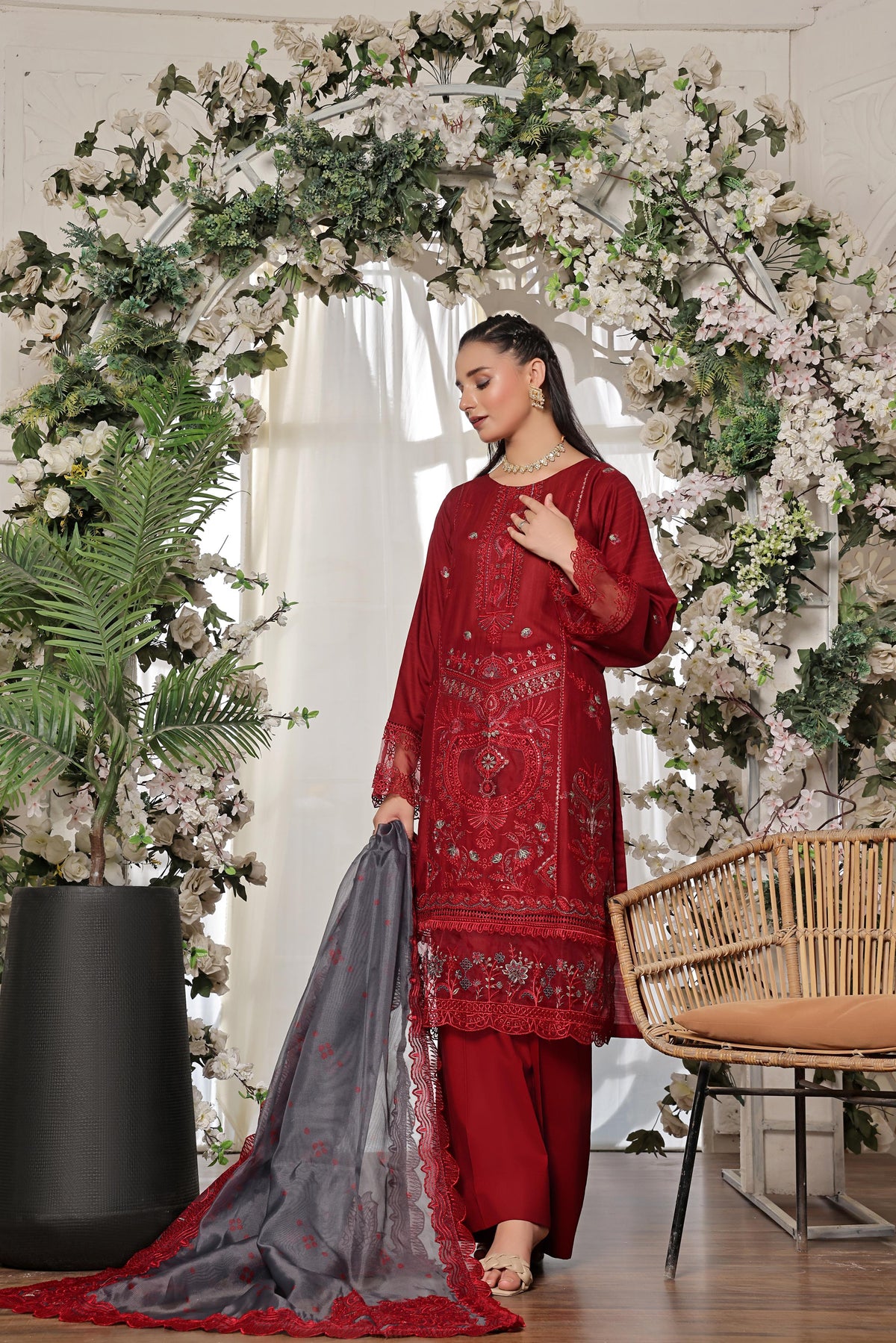 Dressline New Semi Stitched 3 Pcs Premium Dyed Lawn Fancy Full Chikankari With Sequence Emb Collection