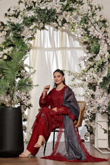 Dressline New Semi Stitched 3 Pcs Premium Dyed Lawn Fancy Full Chikankari With Sequence Emb Collection