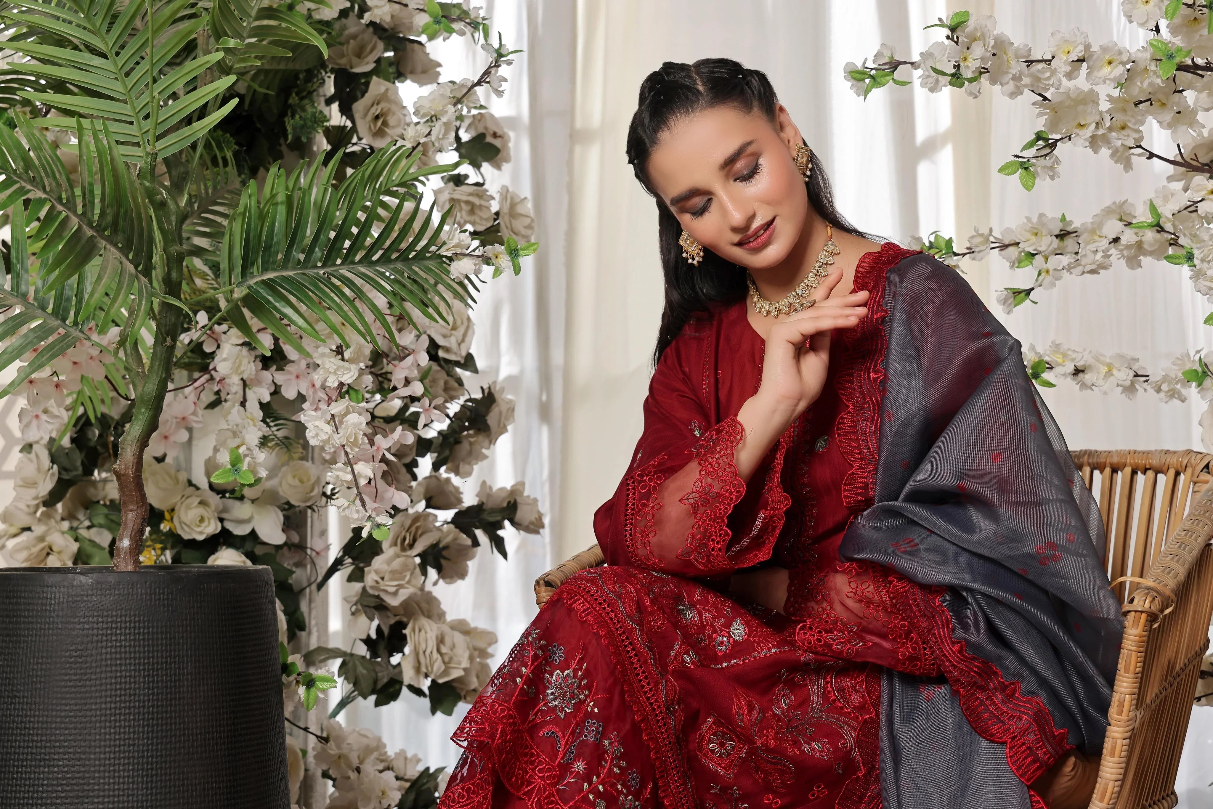 Dressline New Semi Stitched 3 Pcs Premium Dyed Lawn Fancy Full Chikankari With Sequence Emb Collection