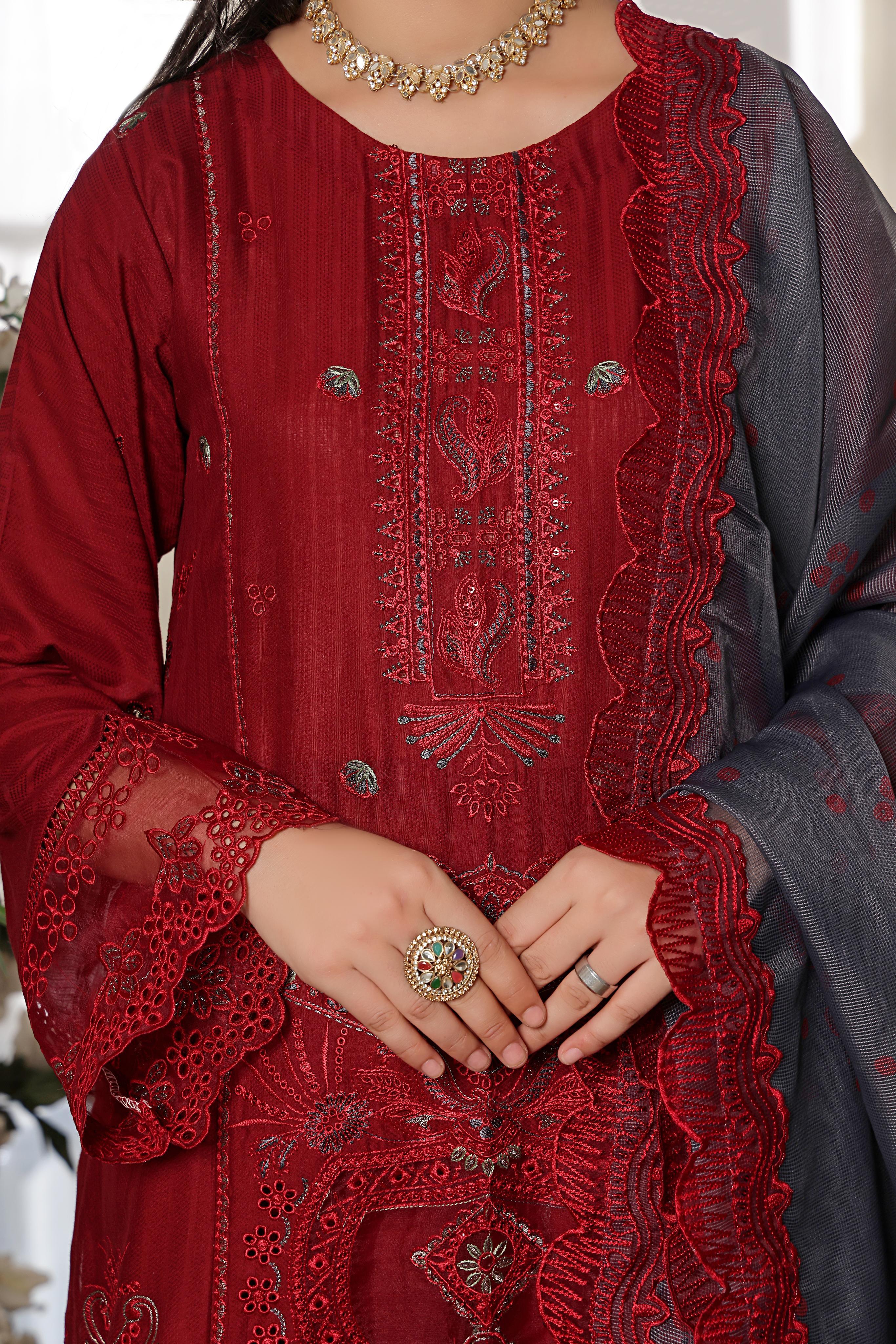 Dressline New Semi Stitched 3 Pcs Premium Dyed Lawn Fancy Full Chikankari With Sequence Emb Collection