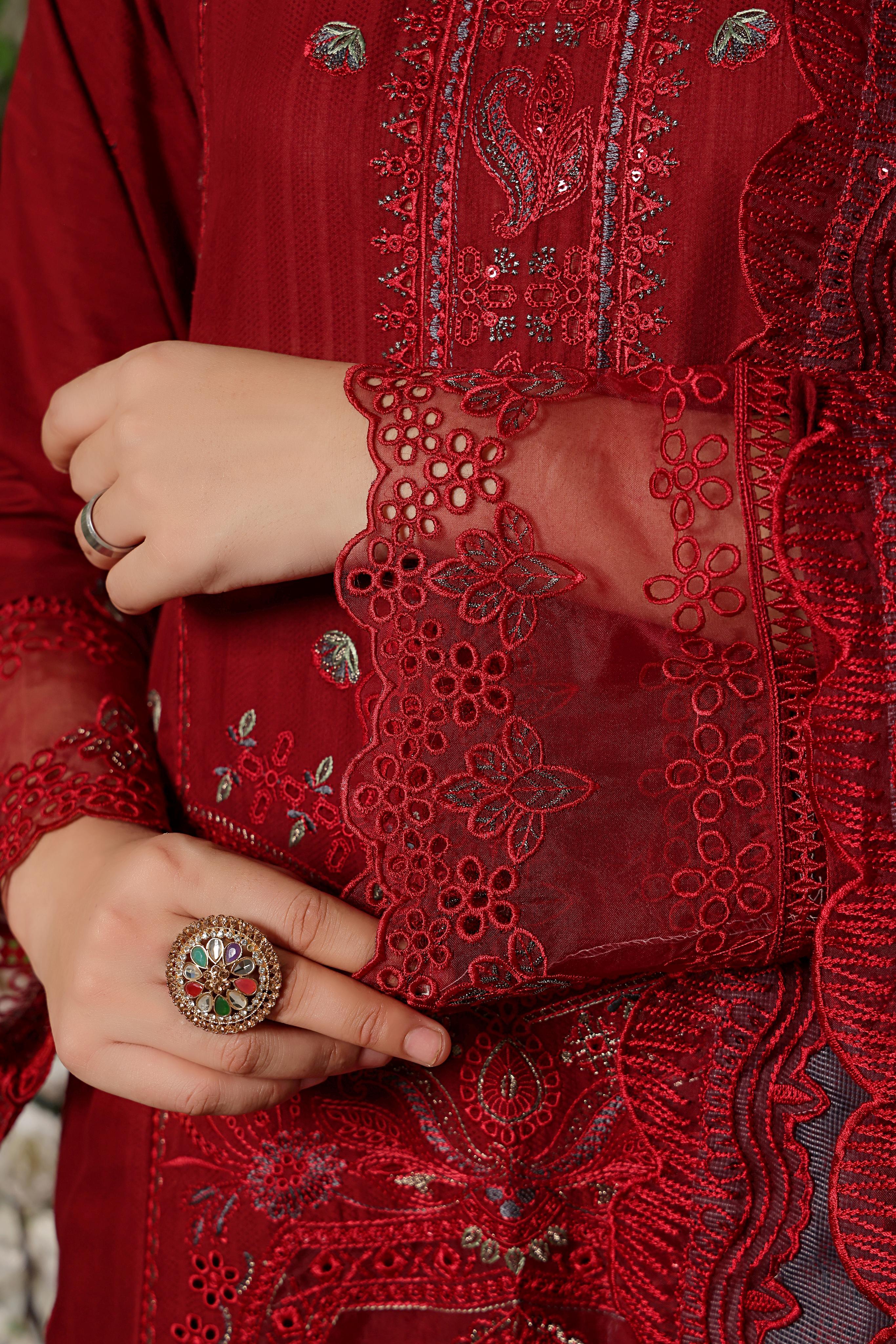 Dressline New Semi Stitched 3 Pcs Premium Dyed Lawn Fancy Full Chikankari With Sequence Emb Collection
