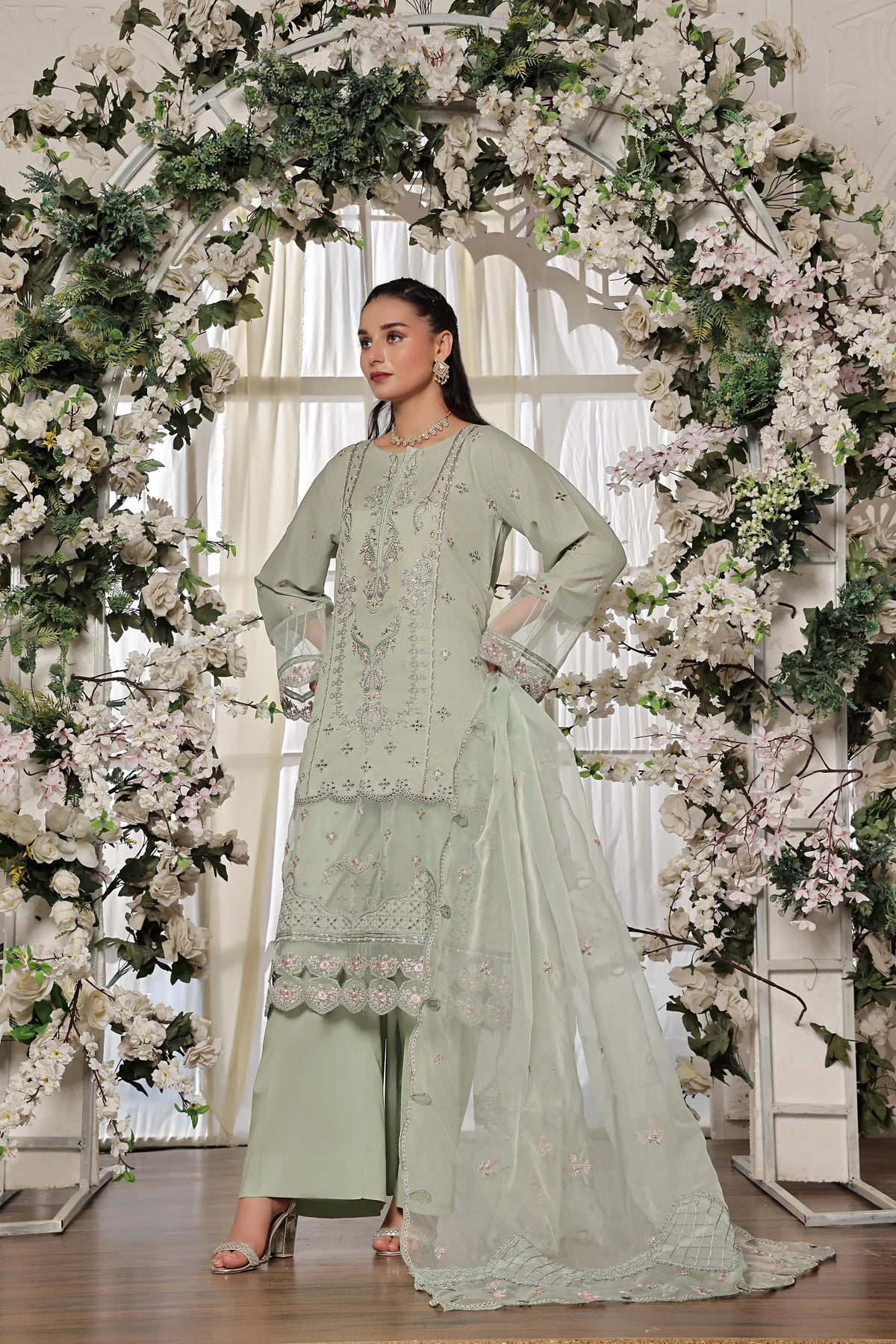 Dressline New Semi Stitched 3 Pcs Premium Dyed Lawn Fancy Full Chikankari With Sequence Emb Collection