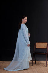 Saffron By Dressline Stitched 3 Piece Luxury Chiffon Formals Collection'2025-saffron-chiffon-bluegray-3pcStitched