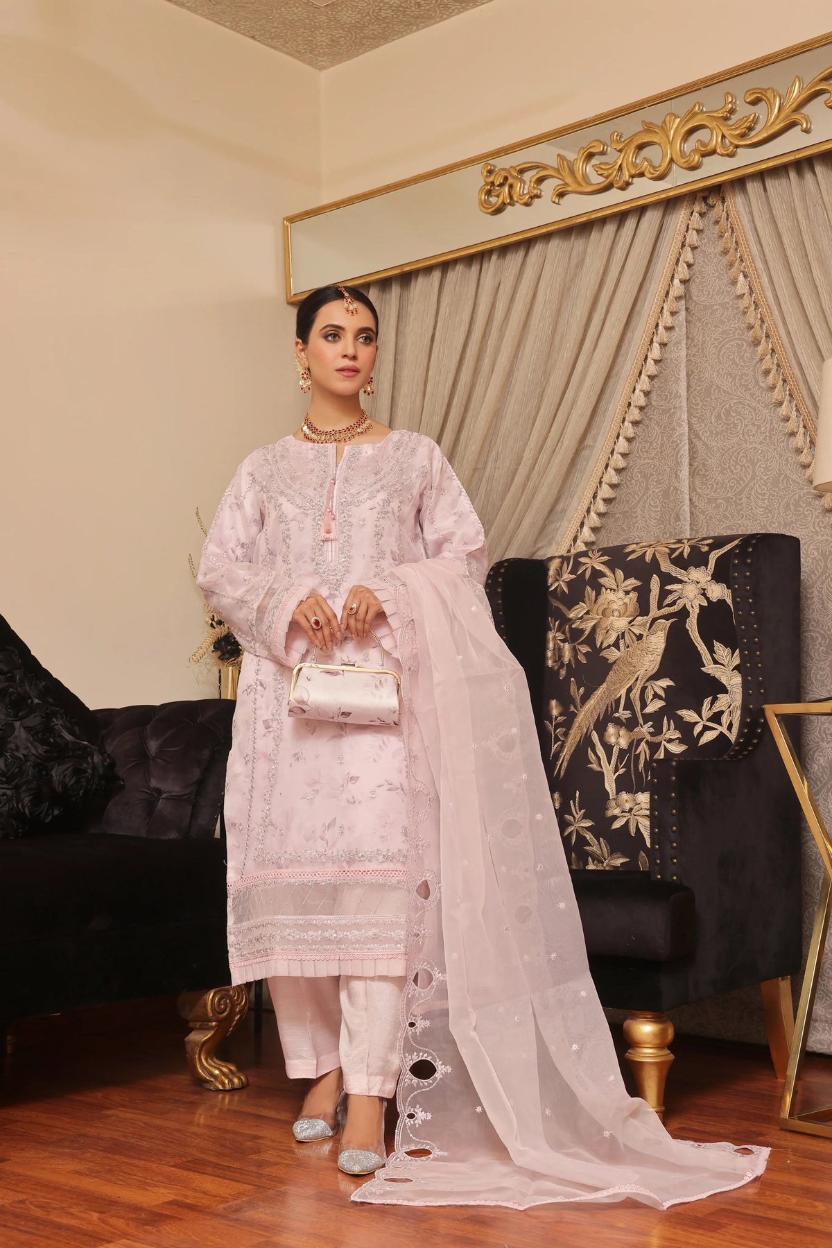Dressline Semi Stitched 3 Pc Emb Luxury Organza Clutches Collection