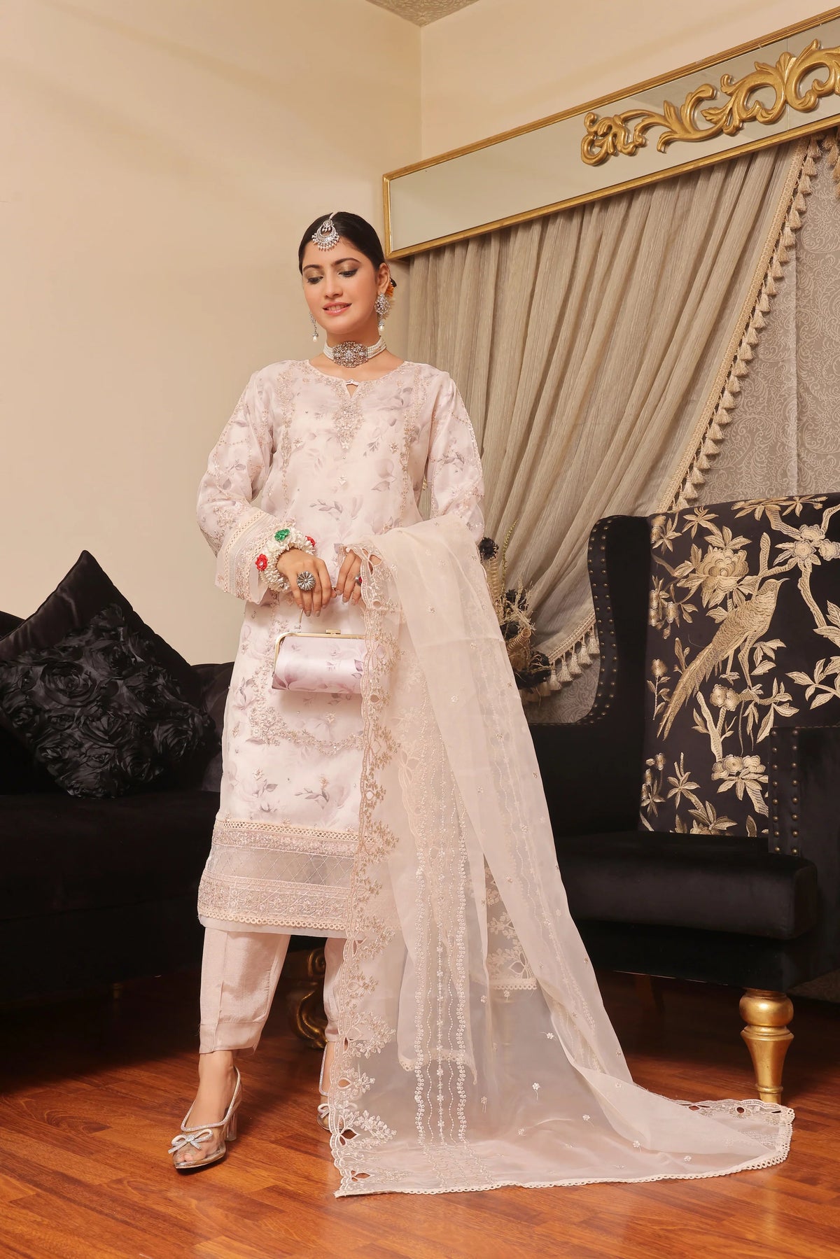 Dressline Semi Stitched 3 Pc Emb Luxury Organza Clutches Collection
